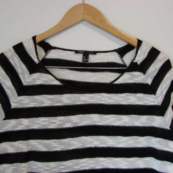 Black White Striped Knit Top Crewneck Boxy Lightweight MNG Mango Size Medium - Picture 2 of 11